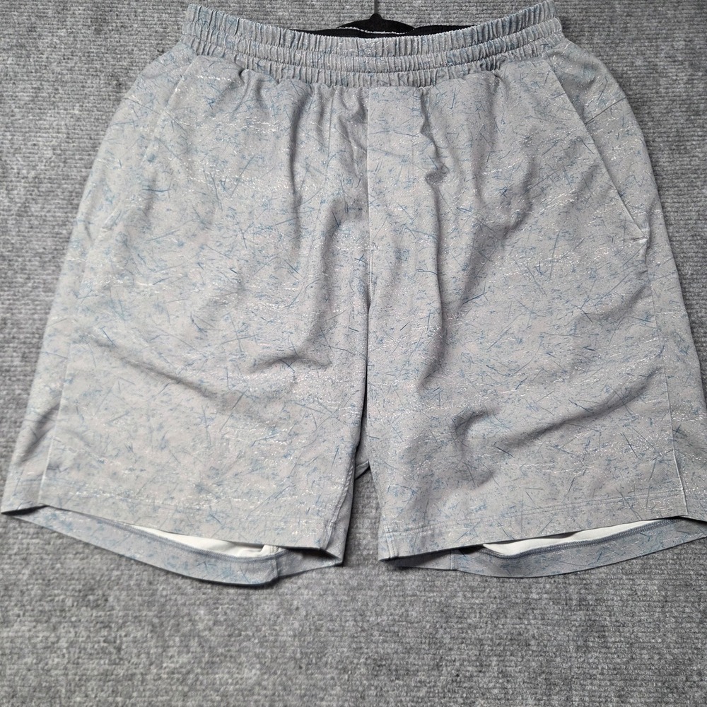 Lululemon Pace Breaker 7 Inch Lined Shorts Grey Blue Static Print Mens Small
